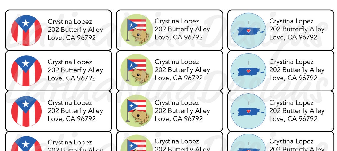 Puerto Rico, Address Labels, Printed Labels, Puerto Rico Labels, PR