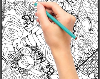 Zentangle del Día de San Valentín, Página para colorear para adultos, Descarga instantánea, Listo para imprimir y colorear ** BRICOLAJE ** JPEG **, Página a color del corazón, Rosas, amor