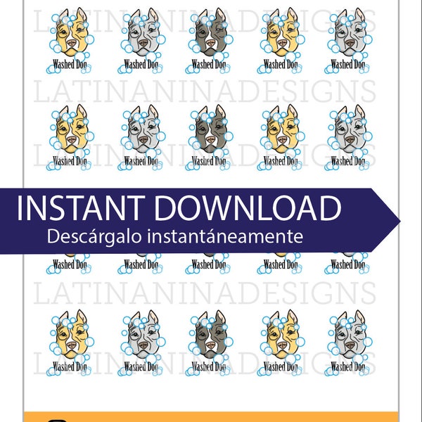 Instant download stickers, wash dog, pitbull stickers, pet tracker stickers, printable, silhouette, png, print and cut, erin condren, diy,