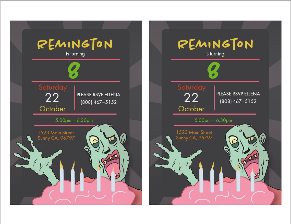 Birthday Invitation, Editable Template, Kids Party, Zombie Invitation ...
