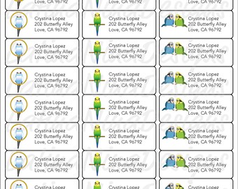 Parakeets, Parakeet labels, avery Address labels, address stickers, return address labels, printed return address labels, shipped labels