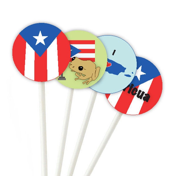 Puerto Rican Cupcake Toppers, instant download, cupcake toppers, puerto rican flag, coqui frog,