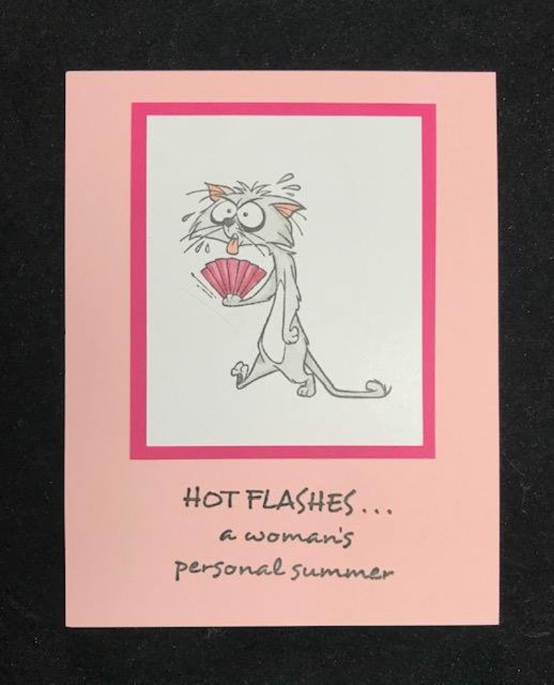 Hot Flashes Cat Greeting Card Etsy