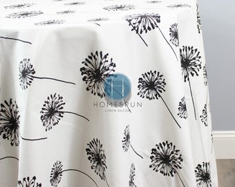 Mantel - Premier Prints Algodón - DIENTE DE LEÓN - Blanco y negro - Elige tu tamaño - Mantelería para bodas, decoración del hogar, comedor y cocina