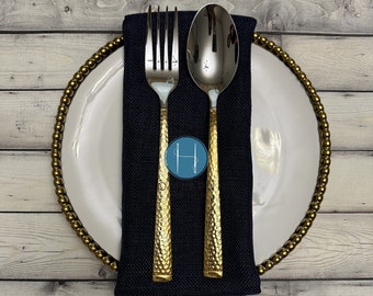 NAPKINS - Set of 6 - Vintage Linen - Navy - Table Linen Home Decor Polyester Cloth Fabric Dining Dinner Napkins