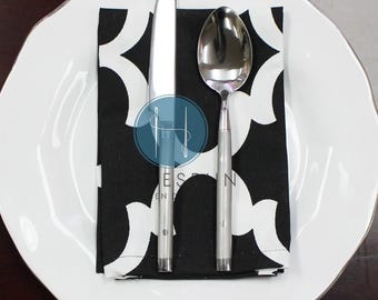 Servilletas - Juego de 4 - Estampados Premier - FYNN - Blanco y negro - Mantelería - Decoración del hogar - Tela de algodón - Servilletas para mesa y cena
