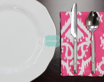 NAPKINS Set of 4 RAJI Table Linen Home Decor Cotton Cloth Fabric Dining Dinner Napkins Premier Prints Candy Pink White
