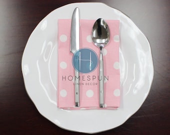 NAPKINS - Set of 4 - Premier Prints - POLKA DOTS - Baby Pink White - Table Linen Home Decor Cotton Cloth Fabric Dining Dinner Napkins