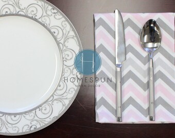 SERVILLETAS - Juego de 4 - Premier Prints - ZOOM ZOOM - Bella Pink Grey - Ropa de mesa Decoración para el hogar Tela de algodón Servilletas para cenar
