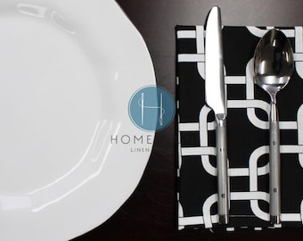 NAPKINS - Set of 4 - Premier Prints - Gotcha - Ebony - Table Linen Home Decor Cotton Cloth Fabric Dining Dinner Napkins