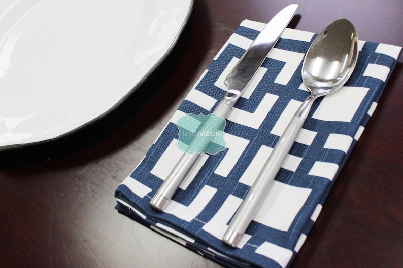 Table Linen Home Decor Cotton Cloth Fabric Dining Dinner Napkins GIGI NAPKINS Set of 4 Premier Navy Blue White Premier Prints