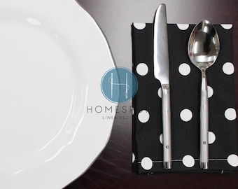 NAPKINS - Set of 4 - Premier Prints - POLKA DOTS - Black White - Table Linen Home Decor Cotton Cloth Fabric Dining Dinner Napkins