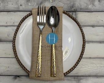 NAPKINS - Set of 6 - Vintage Linen - Light Gold - Table Linen Home Decor Polyester Cloth Fabric Dining Dinner Napkins