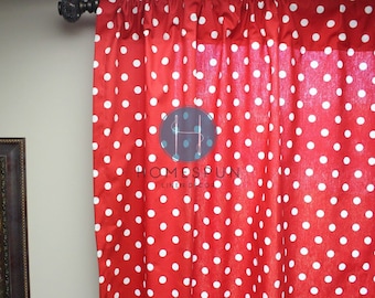PAR de paneles de cortina - 2 piezas - Impresión Premier - LUNARES - Lápiz labial rojo blanco - Decoración del hogar Tratamiento de ventanas Cocina Valance Drapery