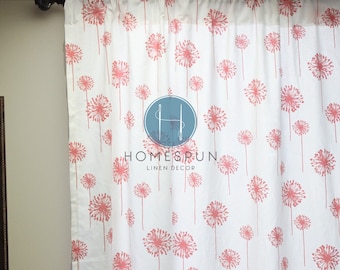 PAIR de curtain Drape Panels - 2 PC - Premier Prints - Dandelion - Blanco/Coral - Home Decor Window Treatment Kitchen Valance Dining Room