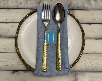 NAPKINS - Set of 6 - Vintage Linen - Baby Blue - Table Linen Home Decor Polyester Cloth Fabric Dining Dinner Napkins