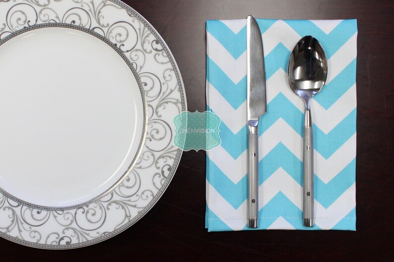 ZIG ZAG NAPKINS Girly Blue White Premier Prints Set of 4 Table Linen Home Decor Cotton Cloth Fabric Dining Dinner Napkins