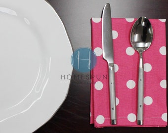 SERVILLETAS - Juego de 4 - Estampados Premier - LUNARES - Blanco rosa caramelo - Ropa de mesa Decoración para el hogar Tela de algodón Servilletas para cenar