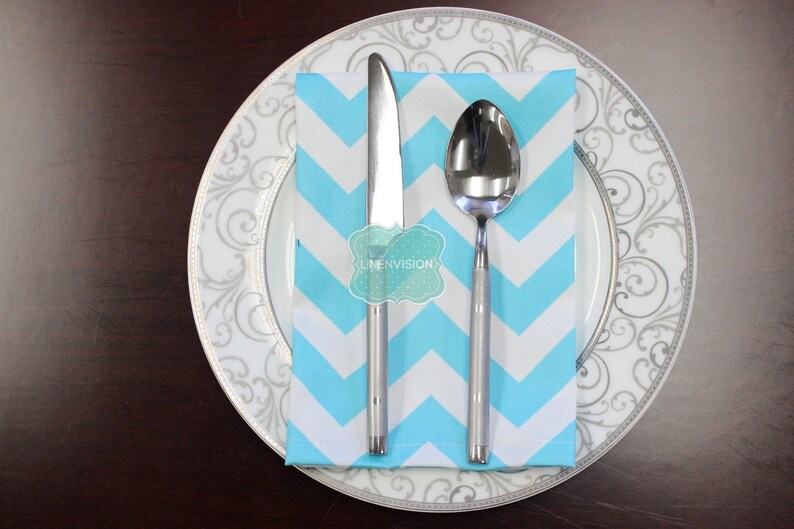 ZIG ZAG NAPKINS Girly Blue White Premier Prints Set of 4 Table Linen Home Decor Cotton Cloth Fabric Dining Dinner Napkins