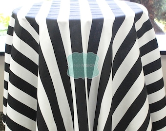 Tablecloth - Premier Prints - Canopy Stripe - Black - Choose Your Size - Table Linen Wedding Home Decor Dining Kitchen