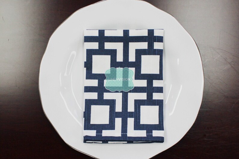 Table Linen Home Decor Cotton Cloth Fabric Dining Dinner Napkins GIGI NAPKINS Set of 4 Premier Navy Blue White Premier Prints