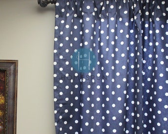 PAR de paneles de cortina - 2 piezas - Impresión Premier - LUNARES - Blanco azul - Decoración del hogar Tratamiento de ventanas Cocina Valance Event Drapery