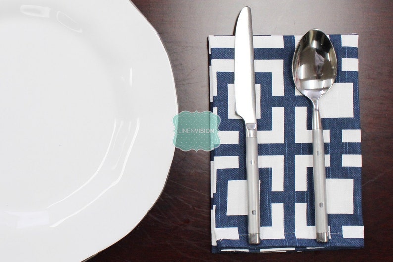 Table Linen Home Decor Cotton Cloth Fabric Dining Dinner Napkins GIGI NAPKINS Set of 4 Premier Navy Blue White Premier Prints