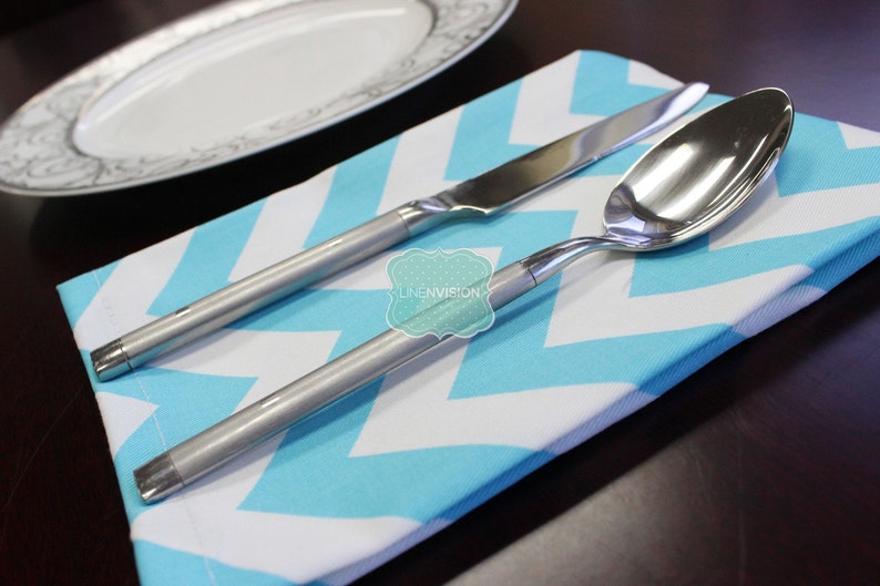 ZIG ZAG NAPKINS Girly Blue White Premier Prints Set of 4 Table Linen Home Decor Cotton Cloth Fabric Dining Dinner Napkins