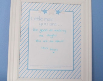 Encouragement Art for Boys: Teal/Taupe Stripes Little Man