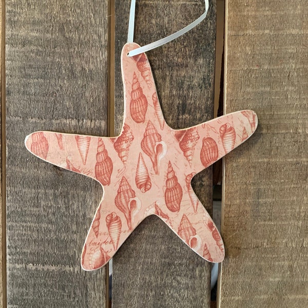 Starfish Ornament - Decoupaged Star Fish - Beach Ornament - Starfish Hanger - Starfish Decoration