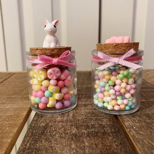 Miniature Candy Jars VERY Small Jars With Cork Tops and Artificial Candy  Easter Decorations Tiered Tray Easter Easter Tray Ideas 