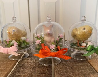 Small Decorative Easter Cloches - Three to Choose From! Decor for Easter Themed Tiered Tray - Chicks Bunnies Lambs