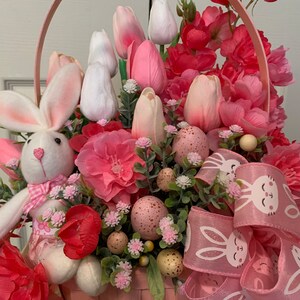Easter Basket Floral Arrangement With Bunny and a Variety of Pink ...