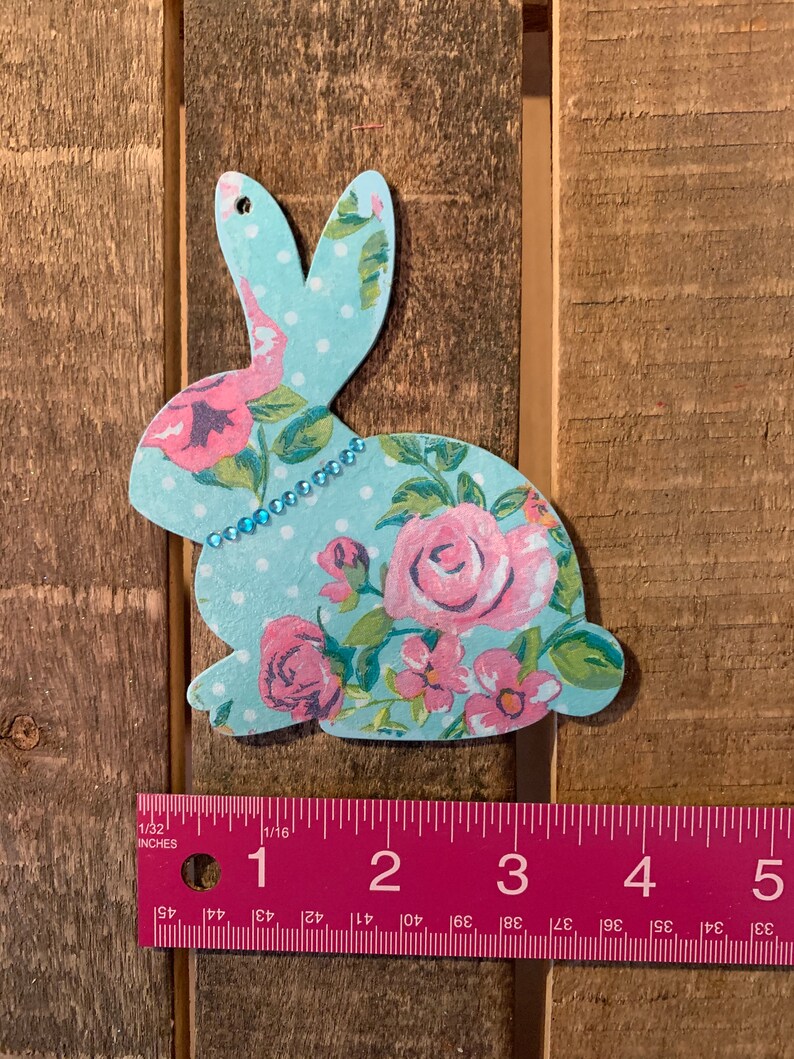 Easter Tree Easter Bunny Gift Tag Easter Tag Bunny Ornament Pink Floral Bunny Blue Bunny with Bling Hand Painted Rabbit Ornament