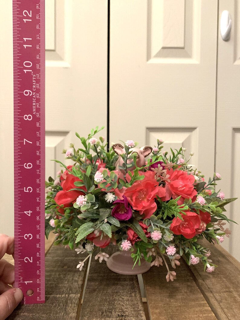 Small Artificial Flower Centerpiece With Rustic Ceramic Pig Etsy