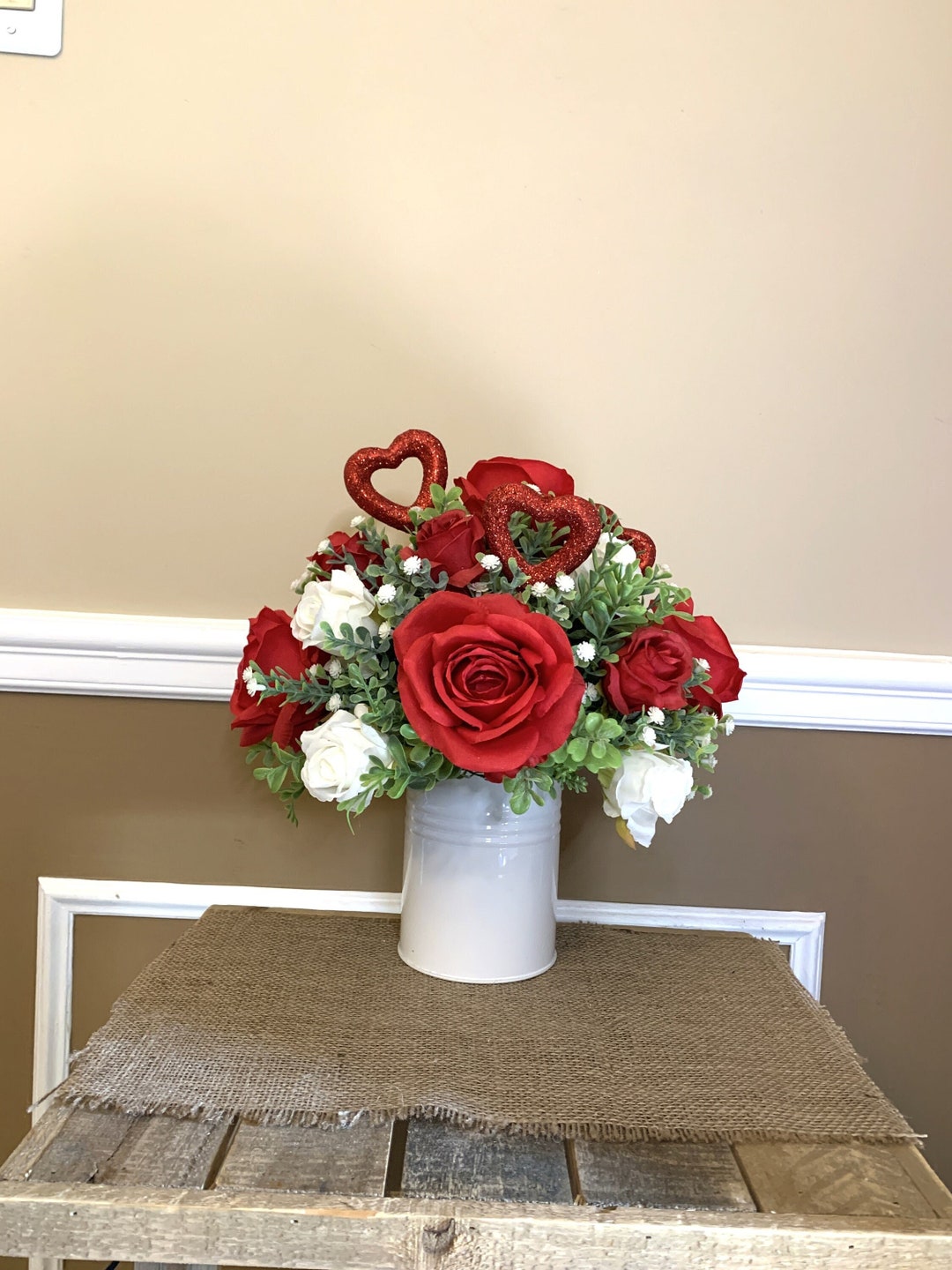 Valentine's Day Artificial Flowers Red and White Roses Valentine's Day
