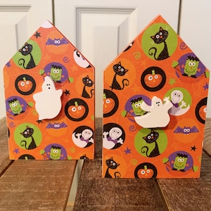 Chunky Wood Halloween Ghost House for Tiered Tray - Tiered Tray Halloween Decor - Decoupaged Halloween House with Ghost - Halloween Decor