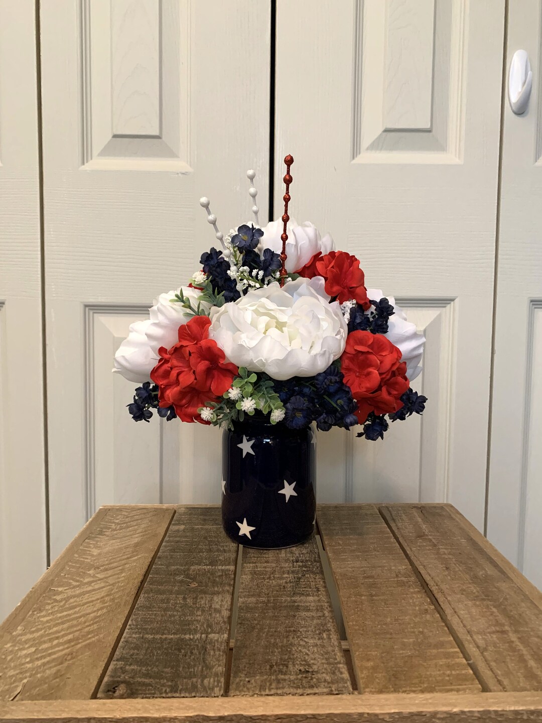 Red White and Blue navy Artificial Flowers in Patriotic Etsy