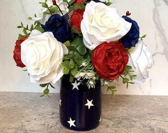 Hibiscus,hydrangea, and Carnations , Red White and Blue Patriotic