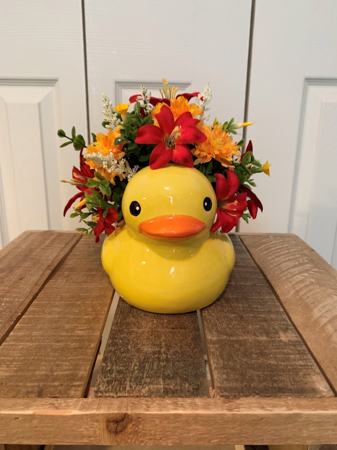 Ceramic Yellow Duck Floral Arrangement Artificial Flowers in Etsy