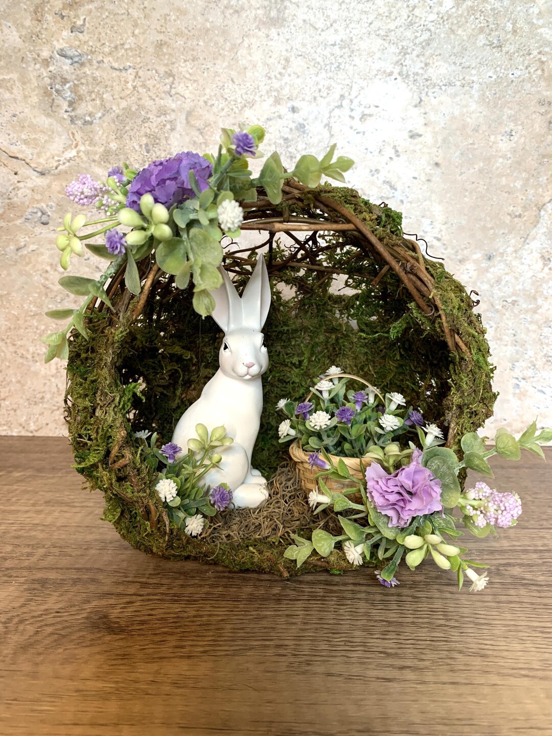 Easter Floral Decor - White Bunny Rabbit With Flowers - Grapevine ...