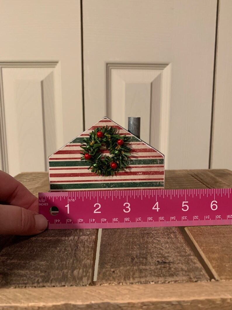 Decoupaged Wooden Winter House Shelf Sitters Winter Mantel Etsy