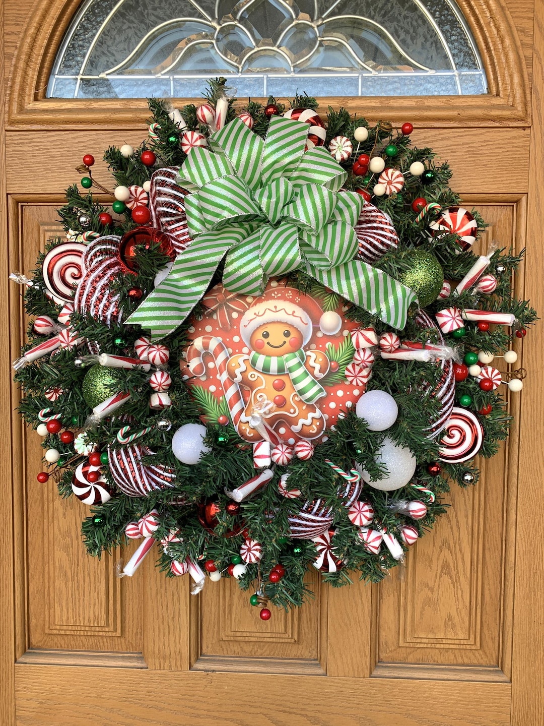 Gingerbread Candy Wreath - Front Door Winter Decorations - Gingerbread ...
