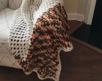 Vintage Crochet Fall Color Blanket 48 x 72 | Boho Chic Blanket | Country Decor Blanket | Farm Style Afghan | Vintage Multi Color Coverlet