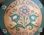 Vintage Painted German Welcome Folk Art Rose Mauling Sign Painted Welcome Sign Scandinavian Art Wall Sign Hand Painted Welcome Sign
