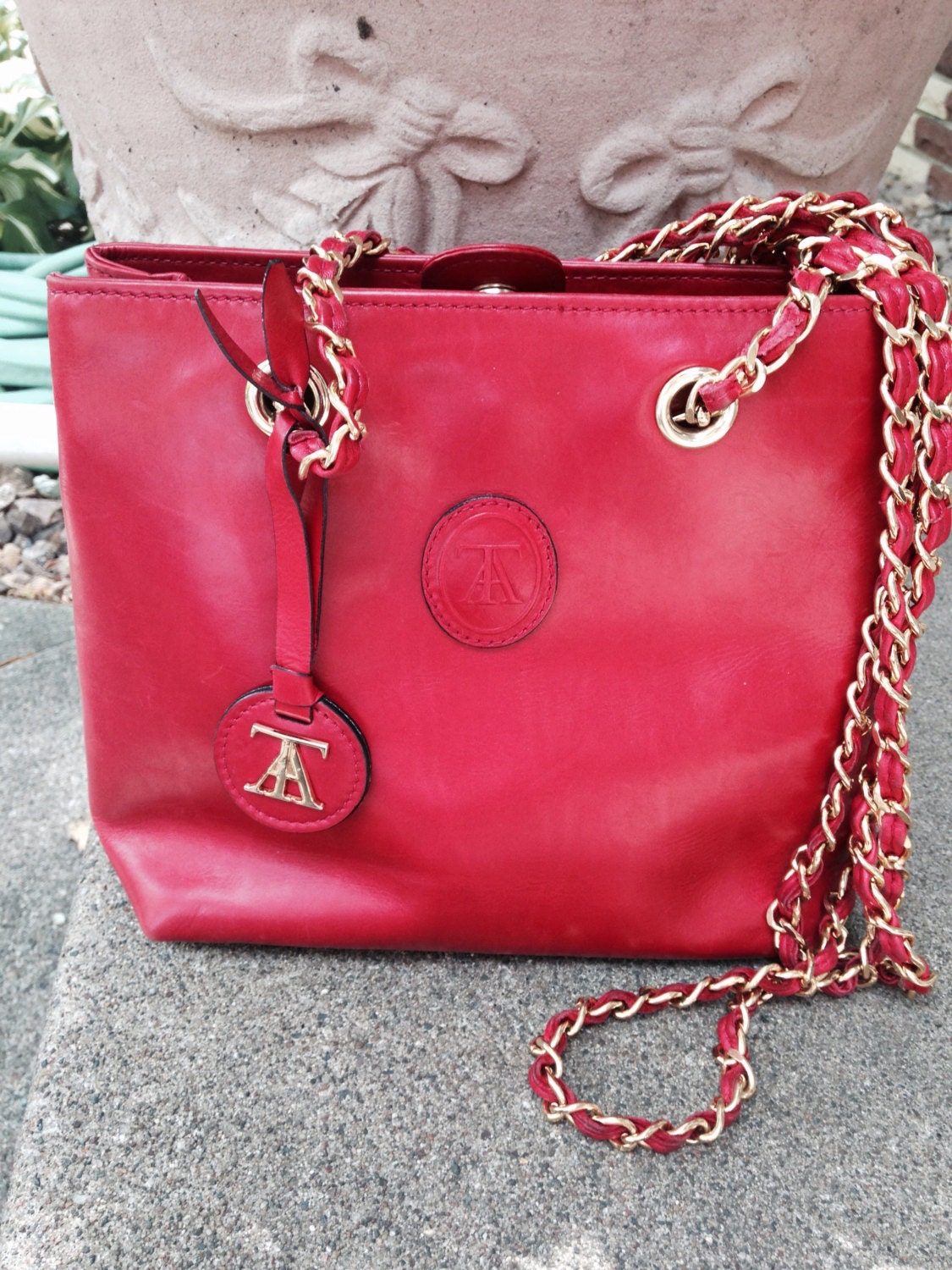 Red Leather Purse by T. Anthony LTD New York Shoulder Purse With Fancy