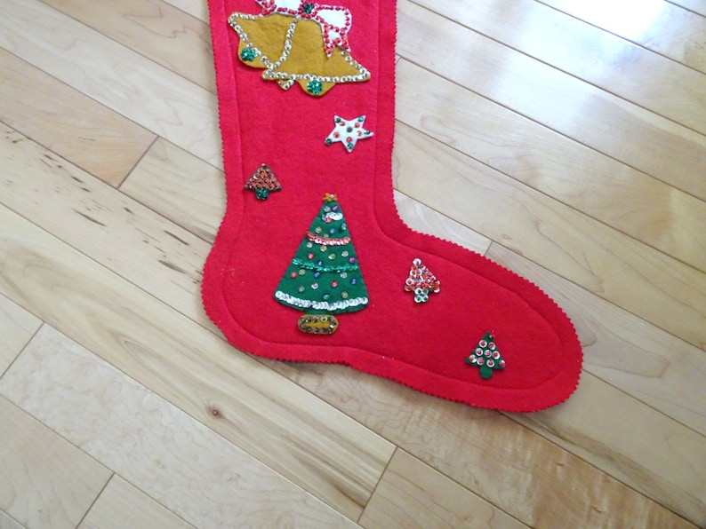 Vintage Felt Sequin Christmas Stocking Fireplace Mantel Stocking Stuffer Vintage Holiday Stocking Vintage Christmas Christmas Tree