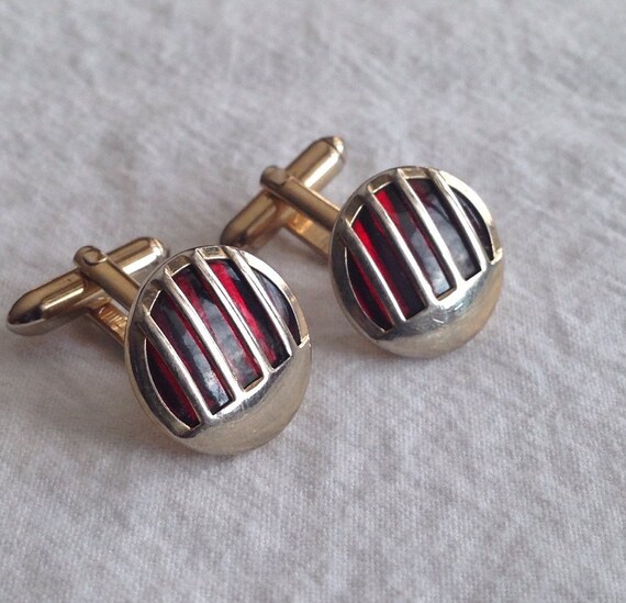 Vintage CuffLinks Swank Art Deco Grill Style Corr… - image 2