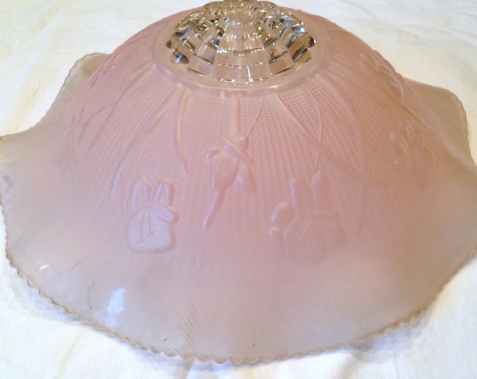 Vintage Depression Glass Pink Iris and Herringbone Lampshade Etsy