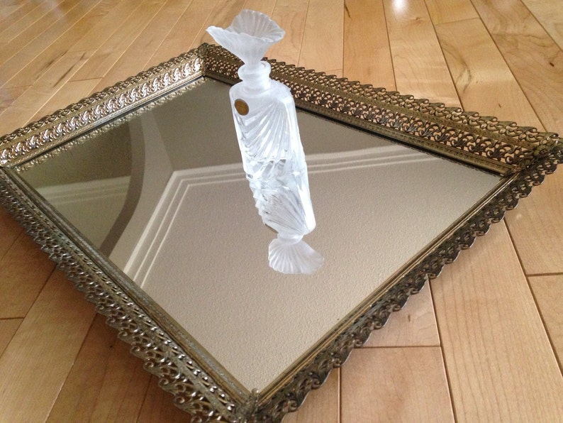 Vanity Mirror Tray Gold Tone Filigree Square Dresser Vanity Mirror Tray Gold Tone Filigree